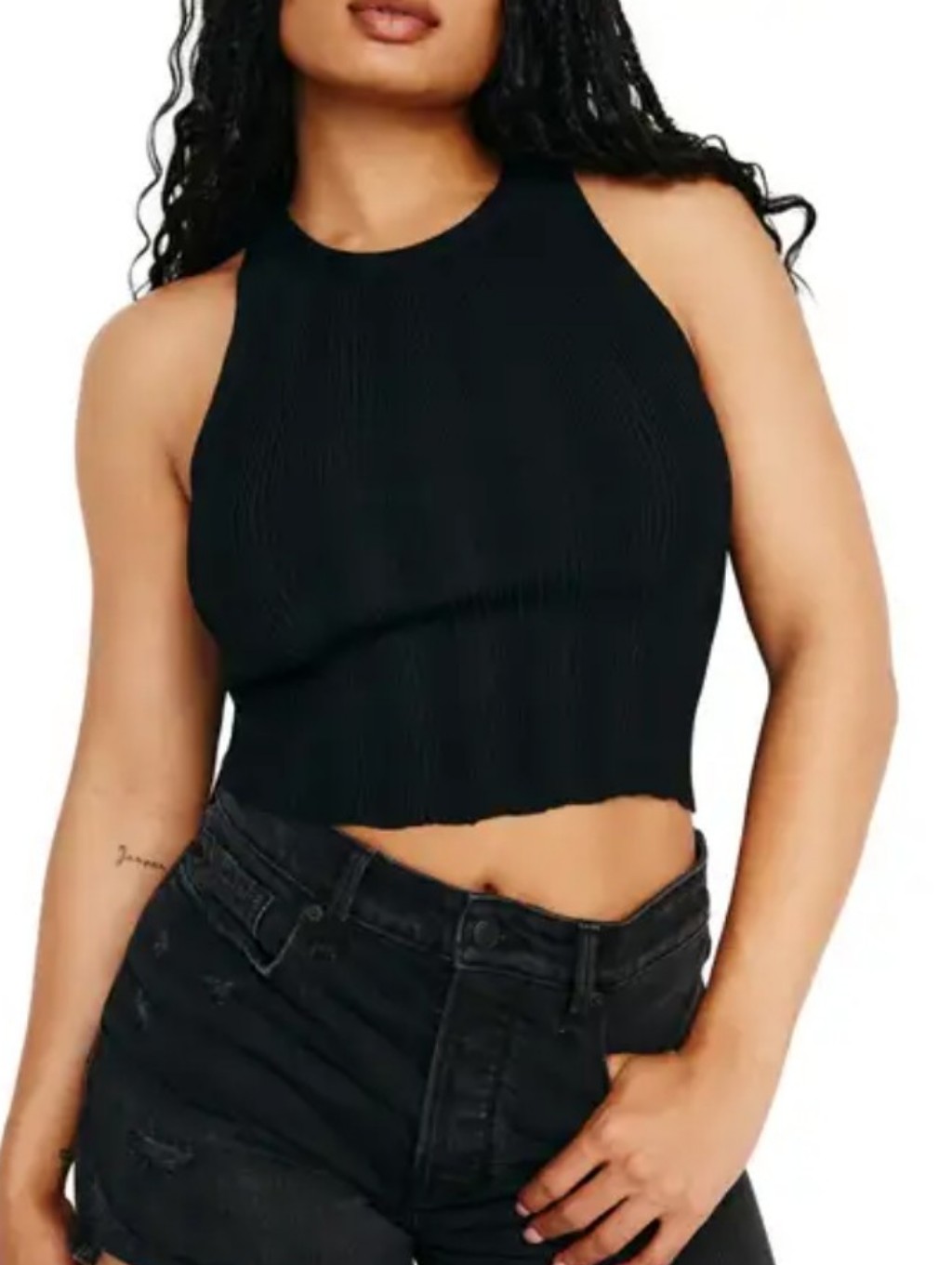 Nwt Good American Black Textured Ribbed Tank